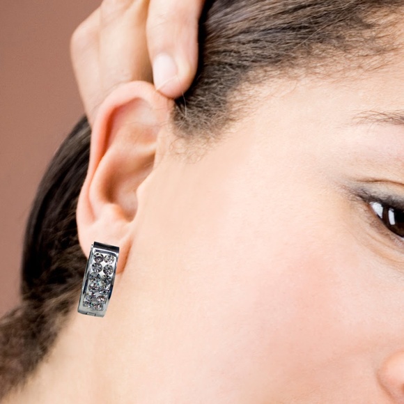 Stainless Steel Huggie Earrings Crystals (Round 12 Crystals) - Picture 3 of 3